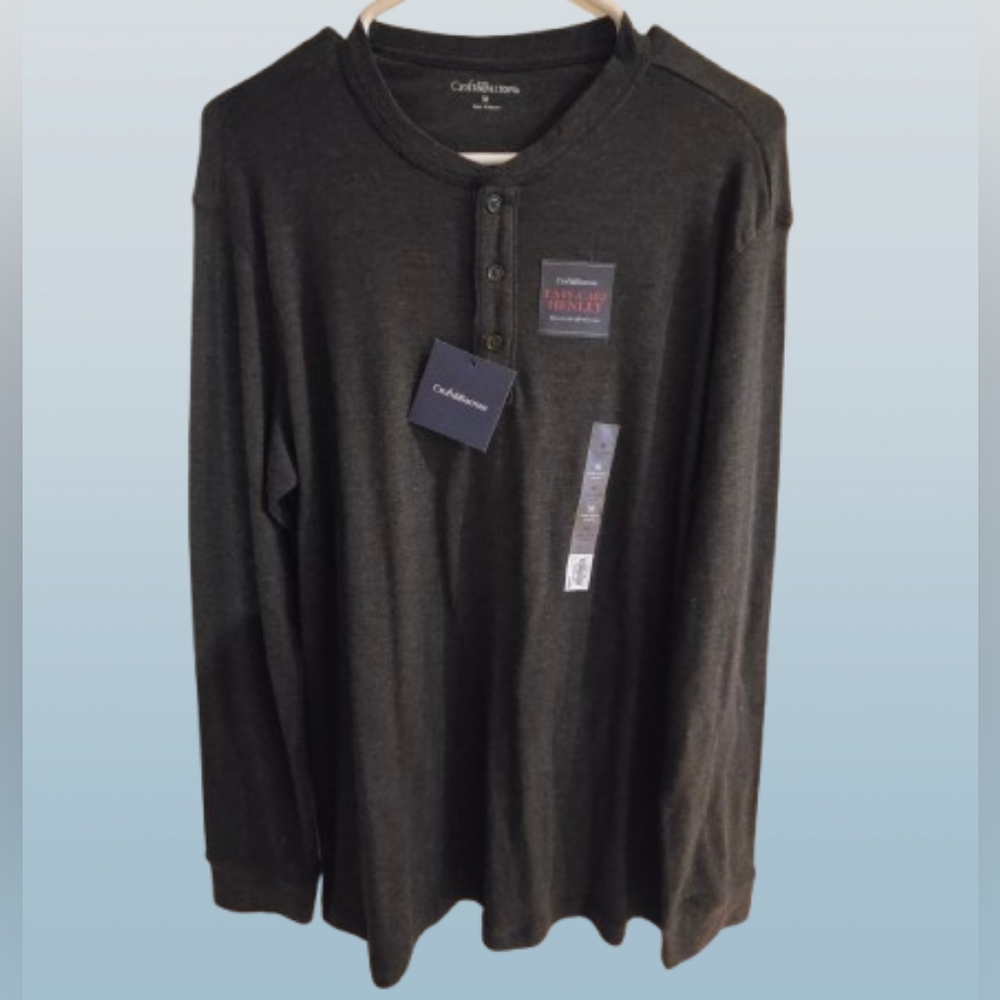 NWT! Croft & Barrow Men's Long Sleeve Henley Shirt Dark Gray Heather Size M